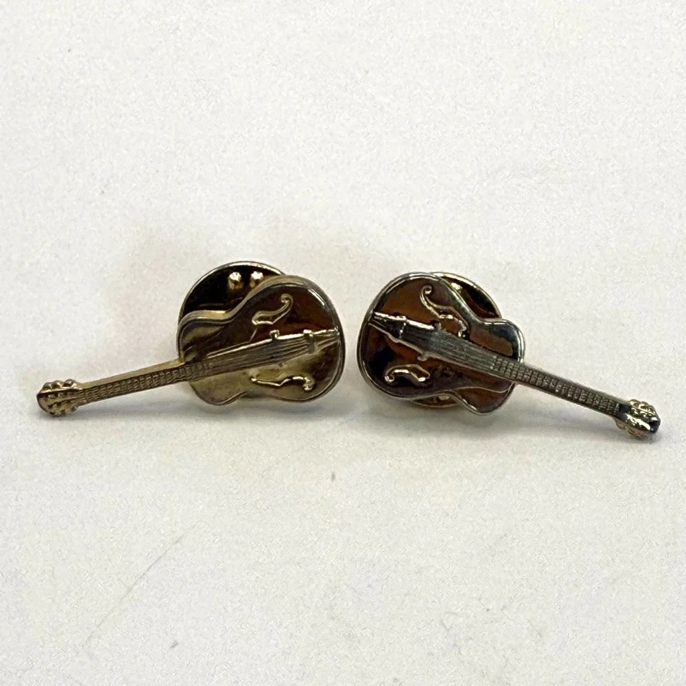 Guitar Lapel Pins Set of 2 Gold Tone Musician Rock Band Accessories